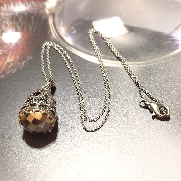 VTG Designer signed MARC Hematite Marcasite Egg Pendant Necklace - Picture 7 of 7